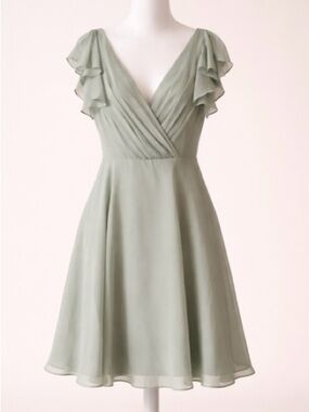 Sage Green Midi Dress with Ruffled Cap Sleeves